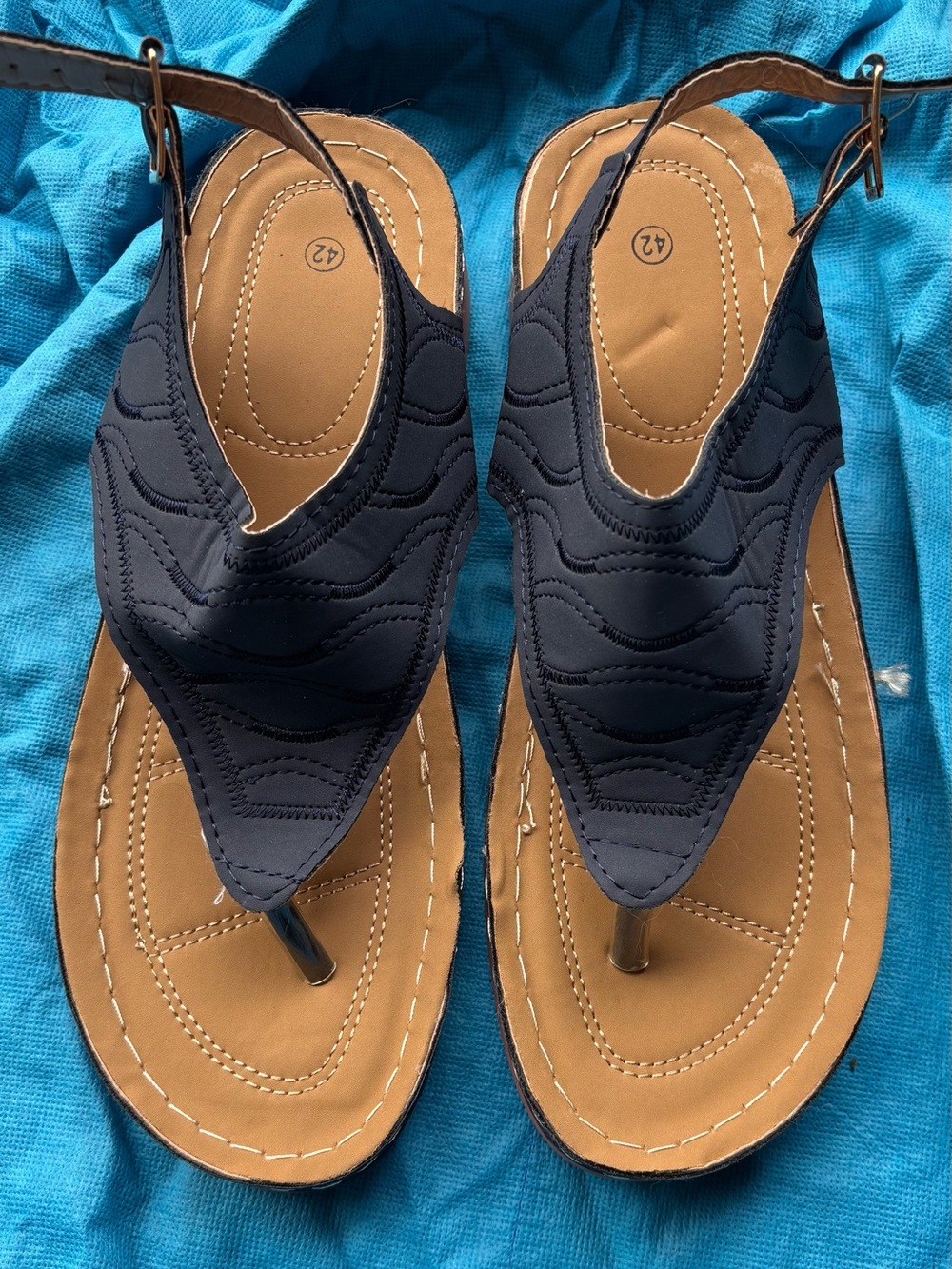 Low-Wedge Arch Support Thong Sandals With Back Strap Blue Women’s Size 10 EU 42
